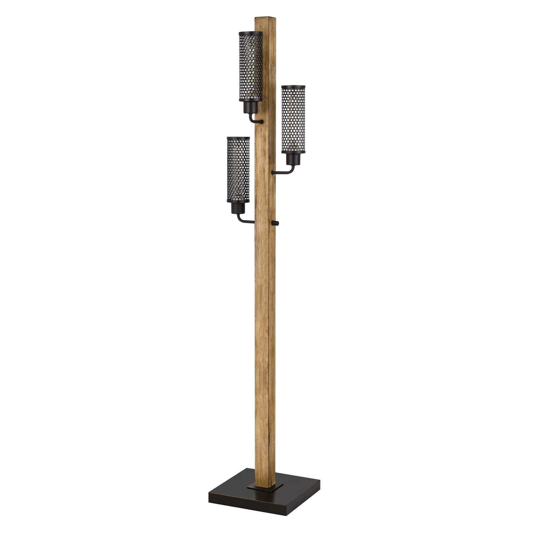 ##Antique Hardware## 60W X 3 LENOX LANTERN STYLE RUBBER WOOD / METAL FLOOR LAMP WITH MESH METAL SHADES