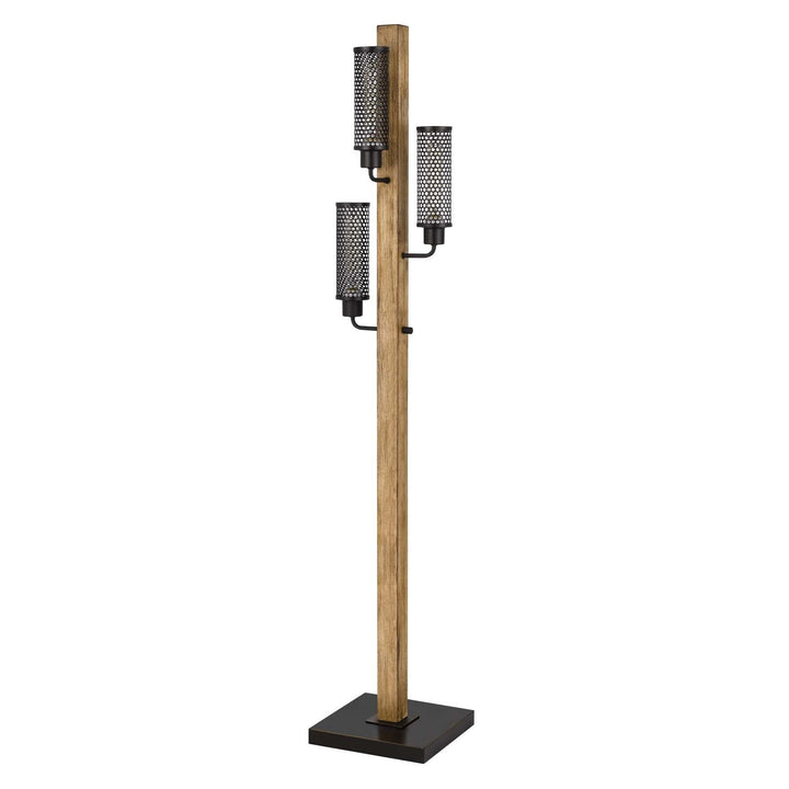 ##Antique Hardware## 60W X 3 LENOX LANTERN STYLE RUBBER WOOD / METAL FLOOR LAMP WITH MESH METAL SHADES