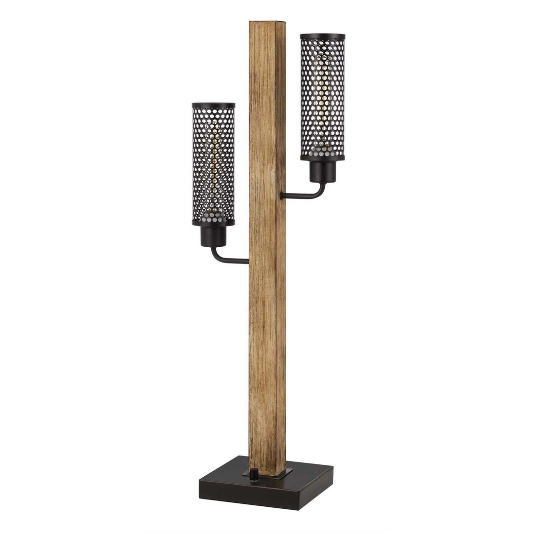 ##Antique Hardware## 60W X 2 LENOX LANTERN STYLE RUBBER WOOD / METAL TABLE LAMP WITH MESH METAL SHADES