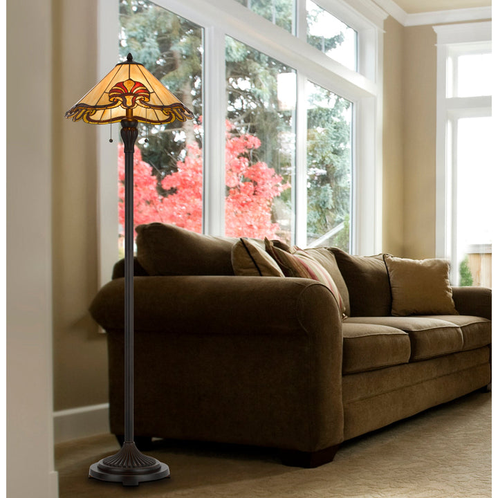 Antique Hardware 60W X 2 TIFFANY TABLE LAMP WITH PULL CHAIN SWITCH WITH METAL AND RESIN LAMP BODY Floor Lamp