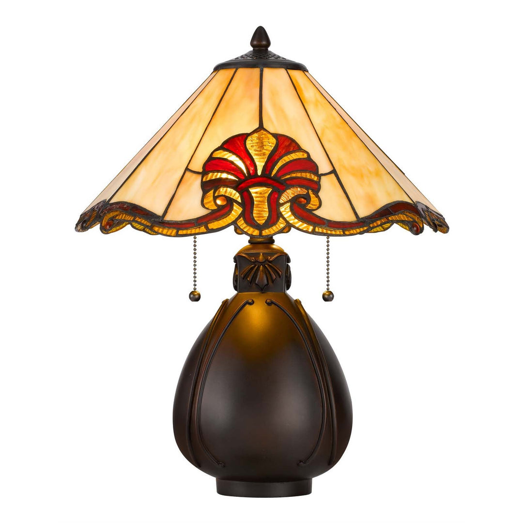 ##Antique Hardware## 60W X 2 TIFFANY TABLE LAMP WITH PULL CHAIN SWITCH WITH RESIN LAMP BODY