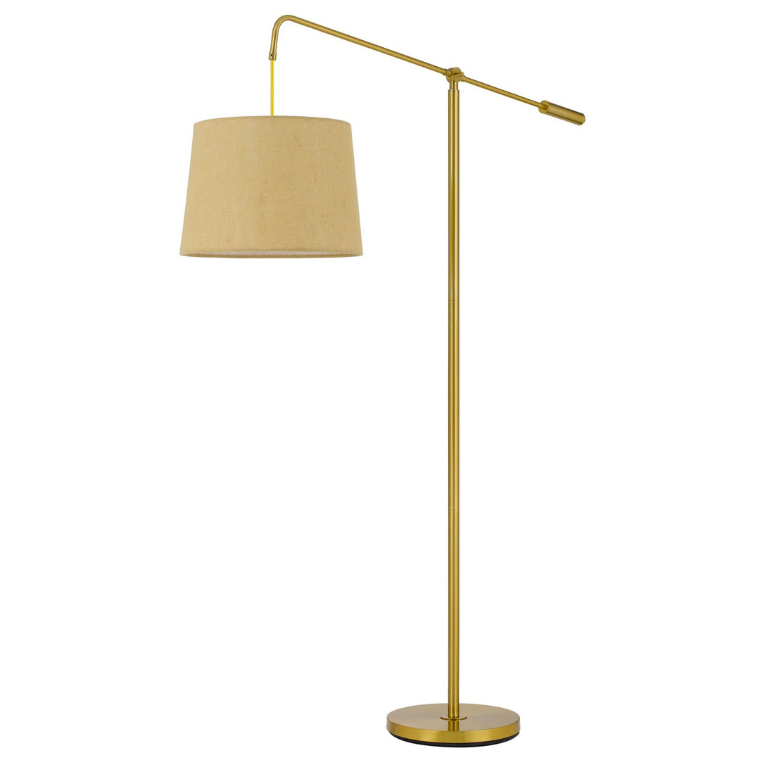 ##Antique Hardware## FISHING ROD ADJUSTABLE METAL FLOOR LAMP WITH BURLAP SHADE