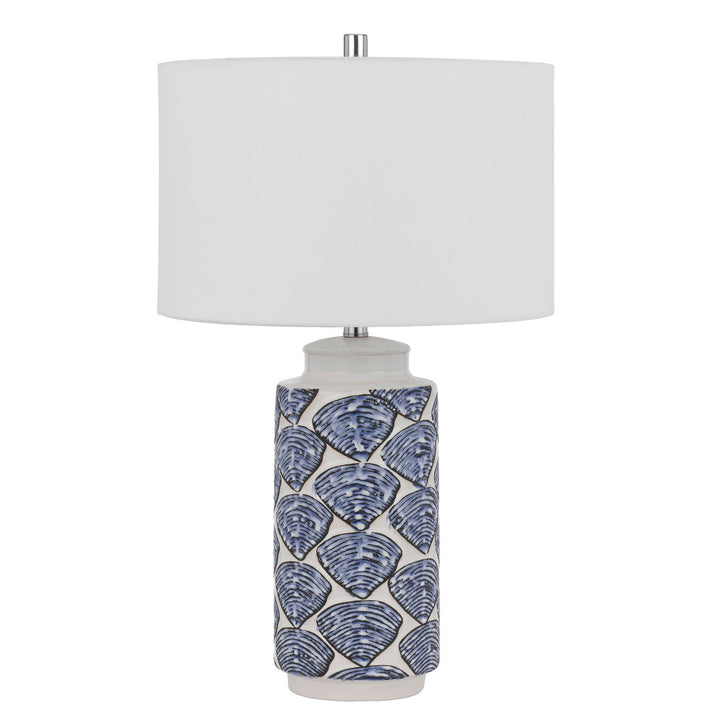##Antique Hardware## CAMBIAGO CERAMIC TABLE LAMP WITH SEASHELL DESIGN AND LINEN DRUM SHADE