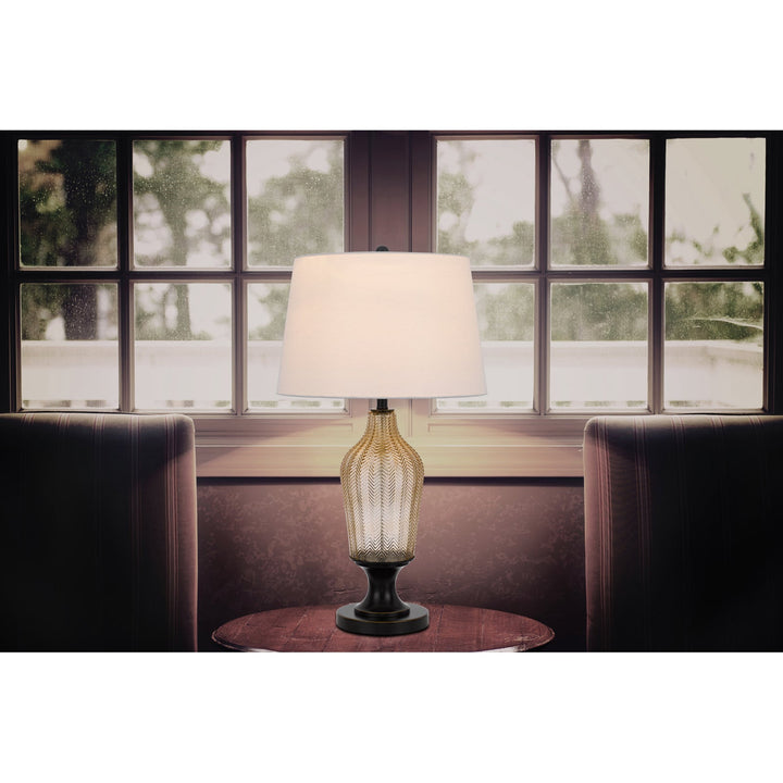 Antique Hardware 150W 3 WAY FLUTED COLUMN GLASS TABLE LAMP WITH METAL BASE Table Lamp