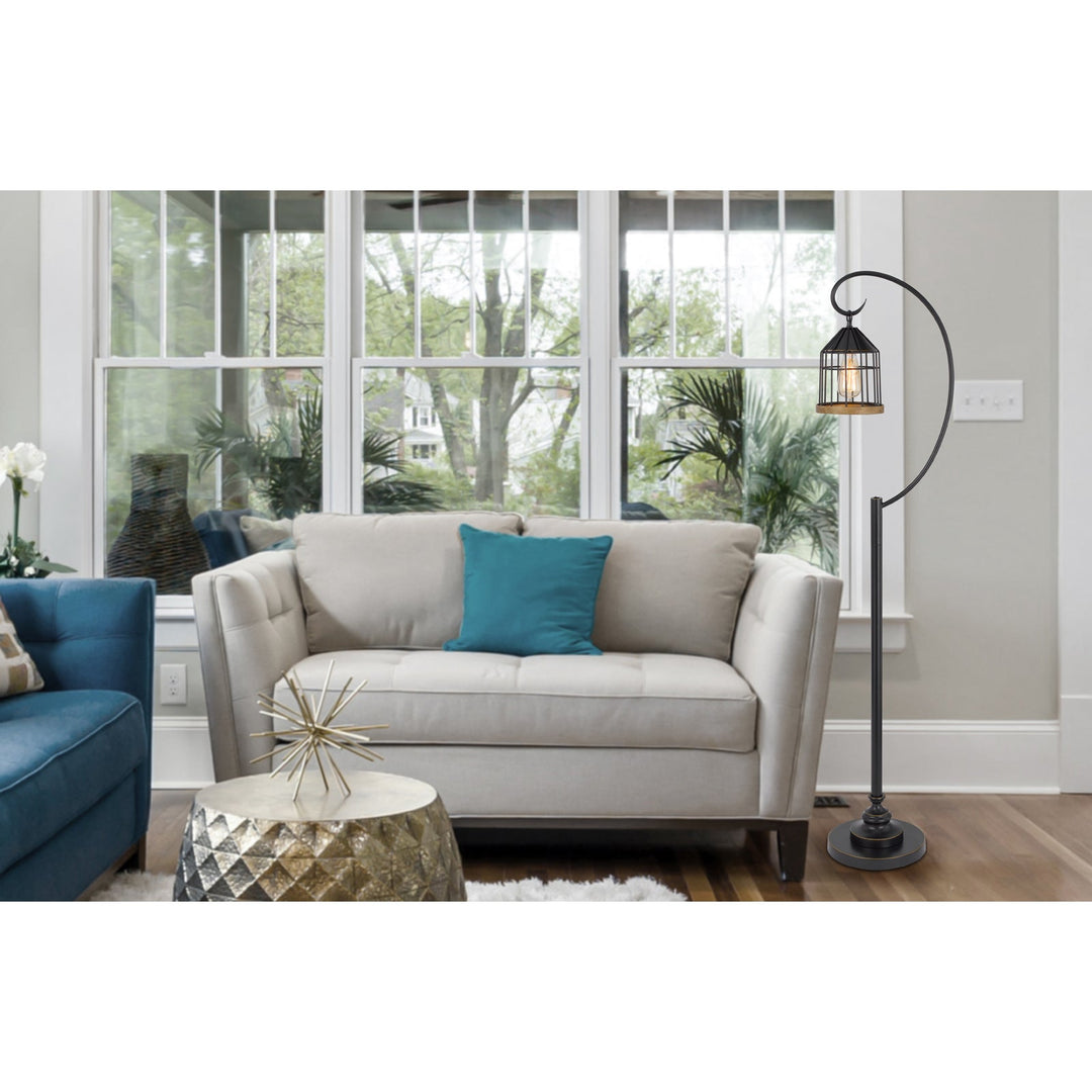 ##Antique Hardware## 60W VALPARAISO DOWNBRIDGE METAL FLOOR LAMP WITH LANTERN STYLE METAL AND PINE WOOD SHADE