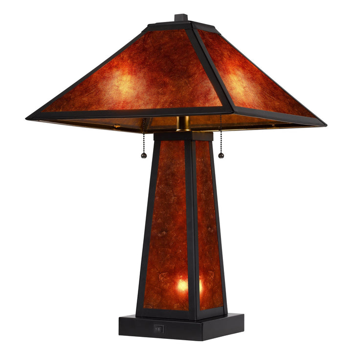 ##Antique Hardware## 60W X 2 NOGALES MISSION STYLE MICA TABLE LAMP WITH 7W NIGHT LIGHT (NIGHT LIGHT BULB INCLUDED)