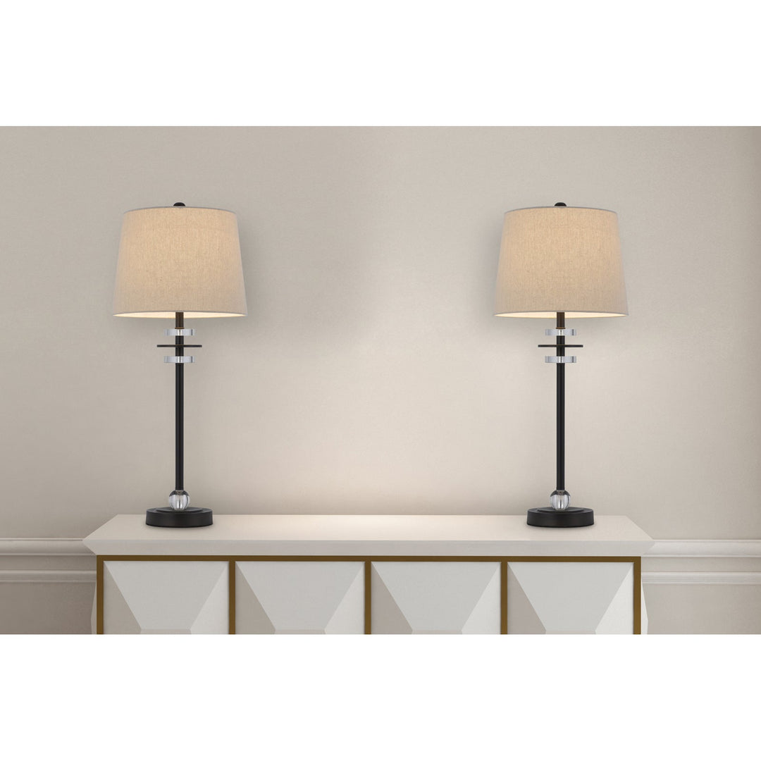 Antique Hardware 60W SITKA BUFFET LAMP WITH CRYSTAL ACCENT FONT AND HARDBACK TAPER DRUM FABRIC SHADE (SOLD AS PAIRS) Table Lamp