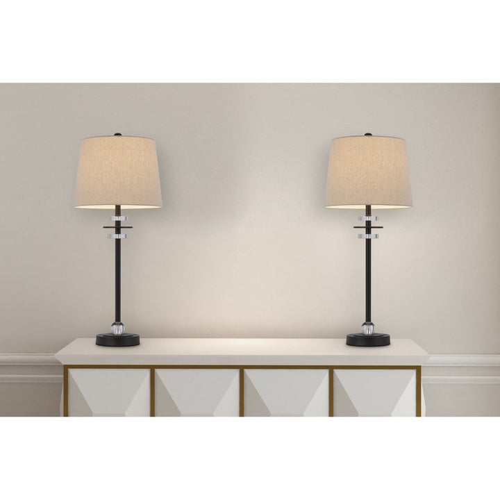 Antique Hardware 60W SITKA BUFFET LAMP WITH CRYSTAL ACCENT FONT AND HARDBACK TAPER DRUM FABRIC SHADE (SOLD AS PAIRS) Table Lamp