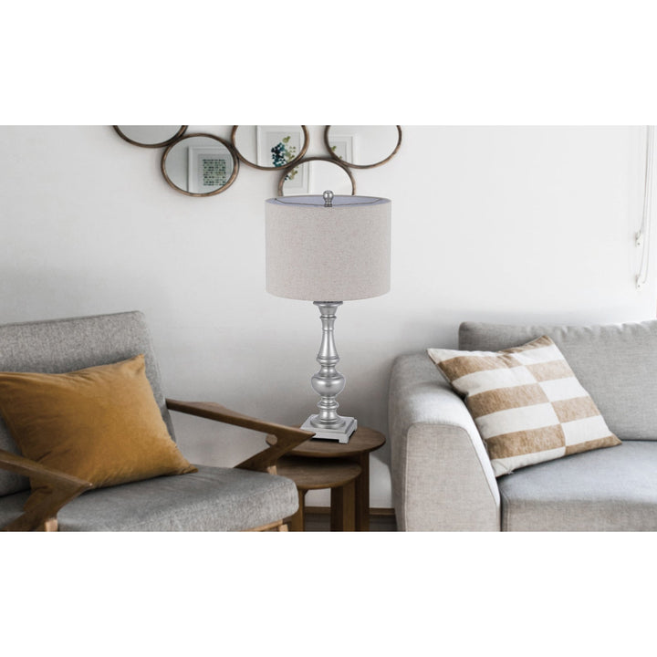 ##Antique Hardware## 100W NAMPA RESIN TABLE LAMP WITH HARDBACK DRUM FABRIC SHADE (SOLD AS PAIRS)