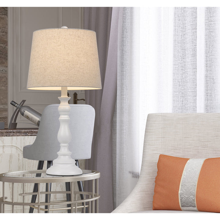 ##Antique Hardware## 60W CHESTER RESIN TABLE LAMP WITH HARDBACK TAPER DRUM FABRIC SHADE (SOLD AS PAIRS)
