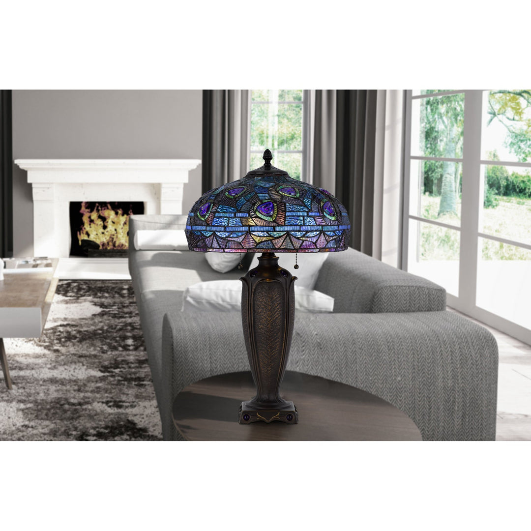 ##Antique Hardware## 60W X 2 METAL/RESIN TIFFANY TABLE LAMP WITH PULL CHAIN SWITCHES