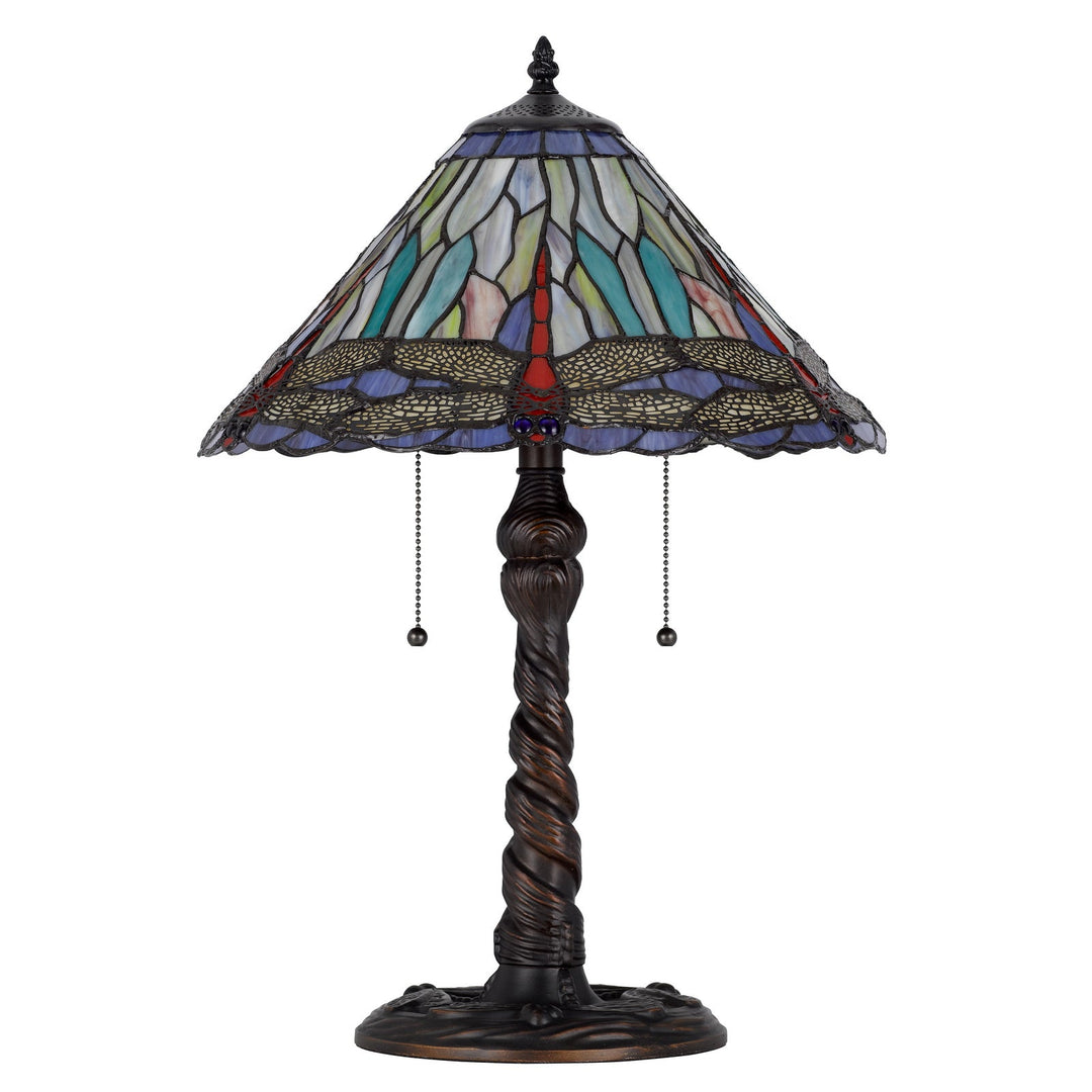 ##Antique Hardware## 60W X 2 METAL/RESIN TIFFANY TABLE LAMP WITH PULL CHAIN SWITCHES