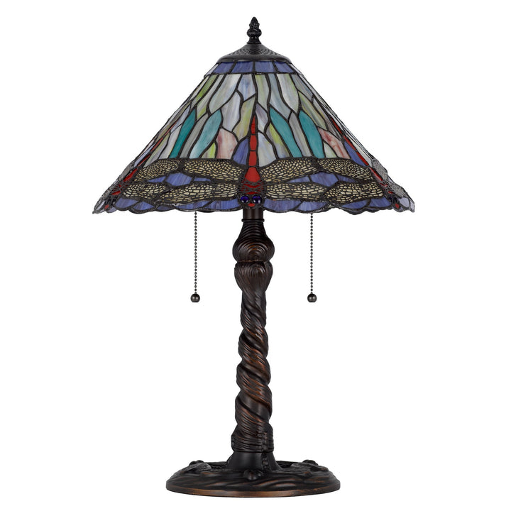 ##Antique Hardware## 60W X 2 METAL/RESIN TIFFANY TABLE LAMP WITH PULL CHAIN SWITCHES