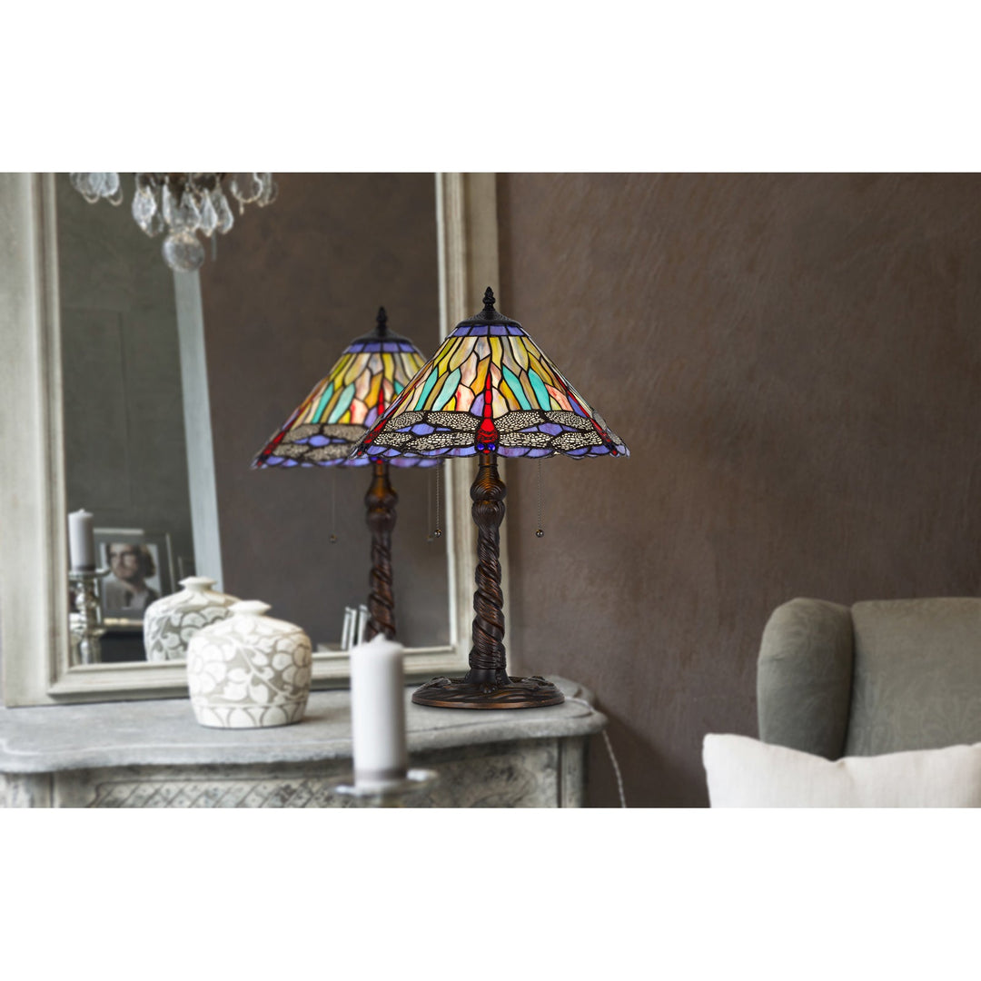 ##Antique Hardware## 60W X 2 METAL/RESIN TIFFANY TABLE LAMP WITH PULL CHAIN SWITCHES