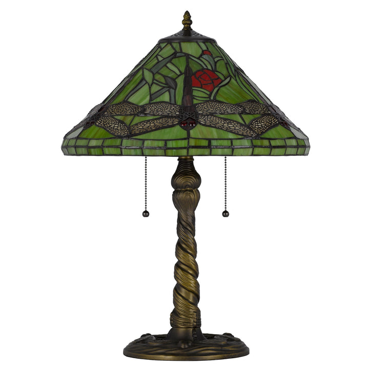 ##Antique Hardware## 60W X 2 METAL/RESIN TIFFANY TABLE LAMP WITH PULL CHAIN SWITCHES