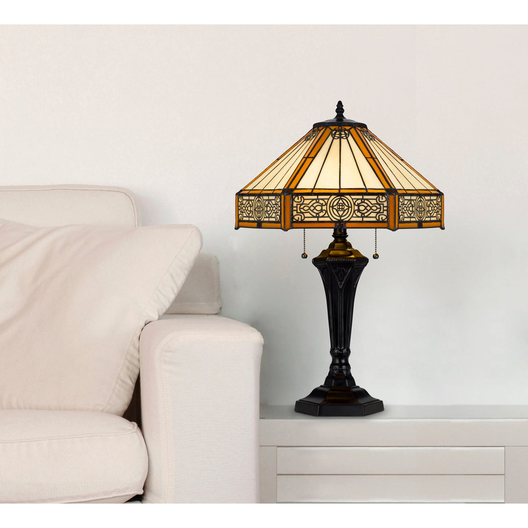 ##Antique Hardware## 60W X 2 METAL/RESIN TIFFANY TABLE LAMP WITH PULL CHAIN SWITCHES