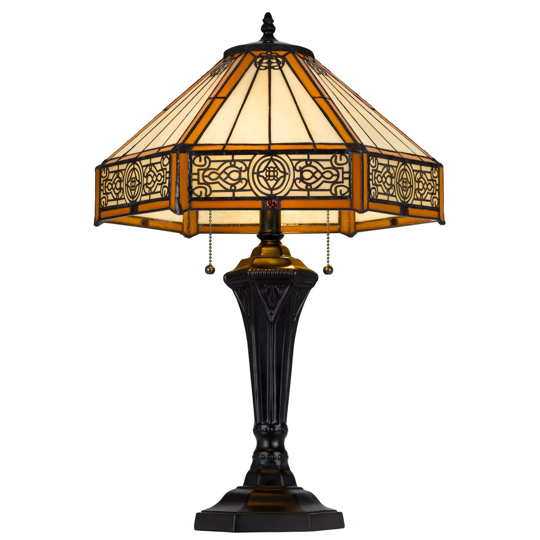##Antique Hardware## 60W X 2 METAL/RESIN TIFFANY TABLE LAMP WITH PULL CHAIN SWITCHES