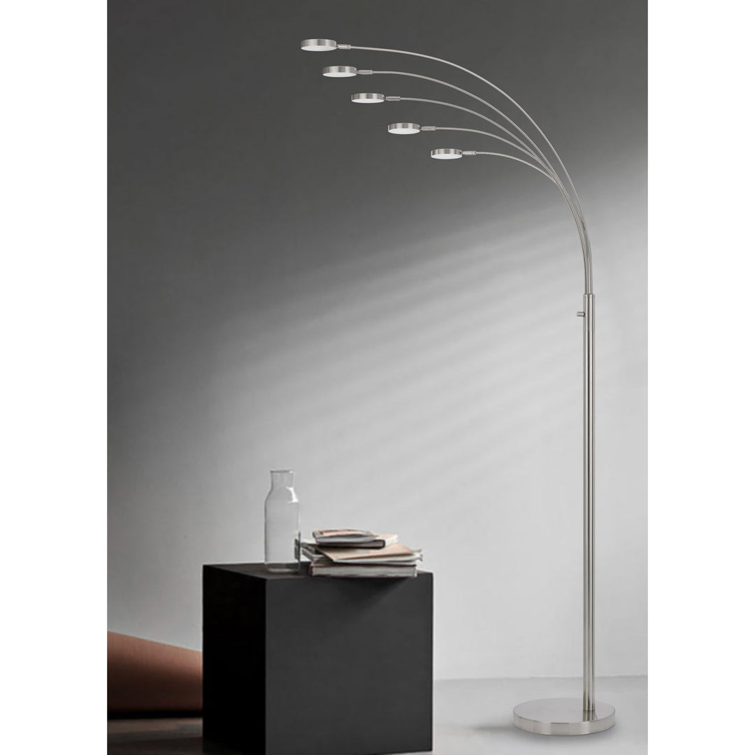 ##Antique Hardware## MALIBU INTERGRATED LED 8W X 5 METAL ARC FLOOR LAMP