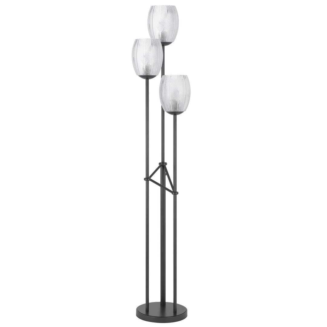 Antique Hardware 60W X 3 OCONTO METAL FLOOR LAMP WITH PATTERNED GLASS SHADES. Floor Lamp