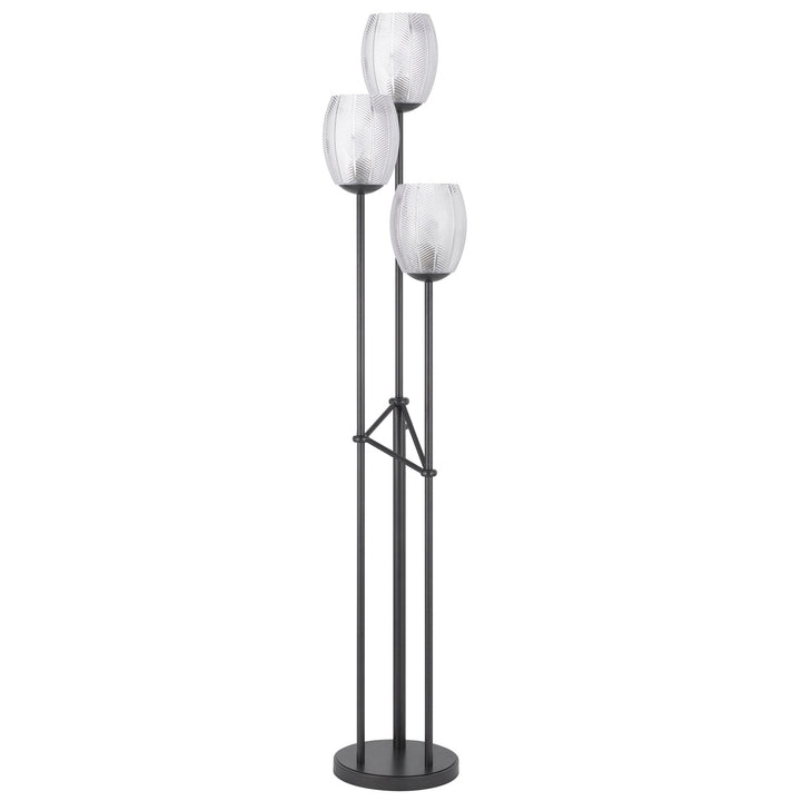 Antique Hardware 60W X 3 OCONTO METAL FLOOR LAMP WITH PATTERNED GLASS SHADES. Floor Lamp