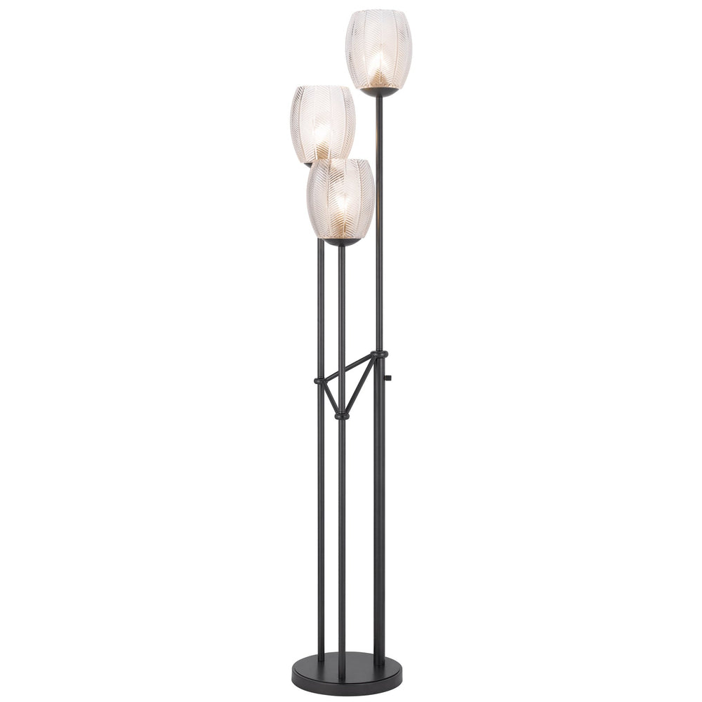 Antique Hardware 60W X 3 OCONTO METAL FLOOR LAMP WITH PATTERNED GLASS SHADES. Floor Lamp