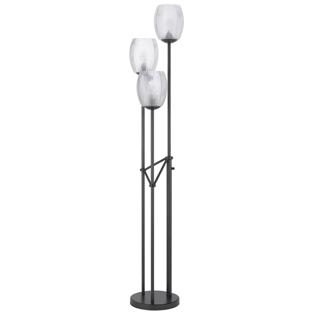 Antique Hardware 60W X 3 OCONTO METAL FLOOR LAMP WITH PATTERNED GLASS SHADES. Floor Lamp