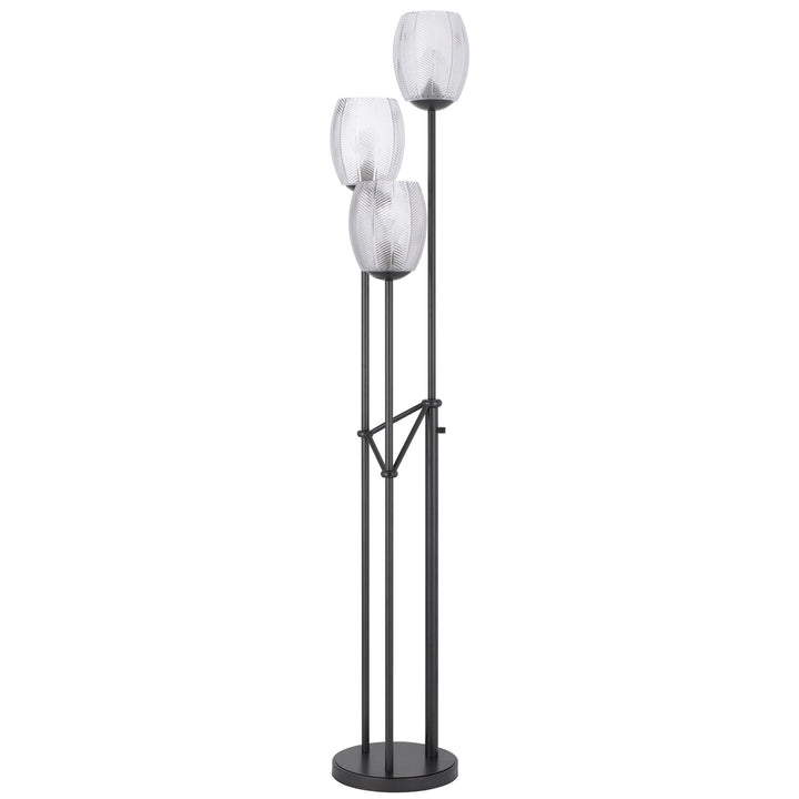 Antique Hardware 60W X 3 OCONTO METAL FLOOR LAMP WITH PATTERNED GLASS SHADES. Floor Lamp