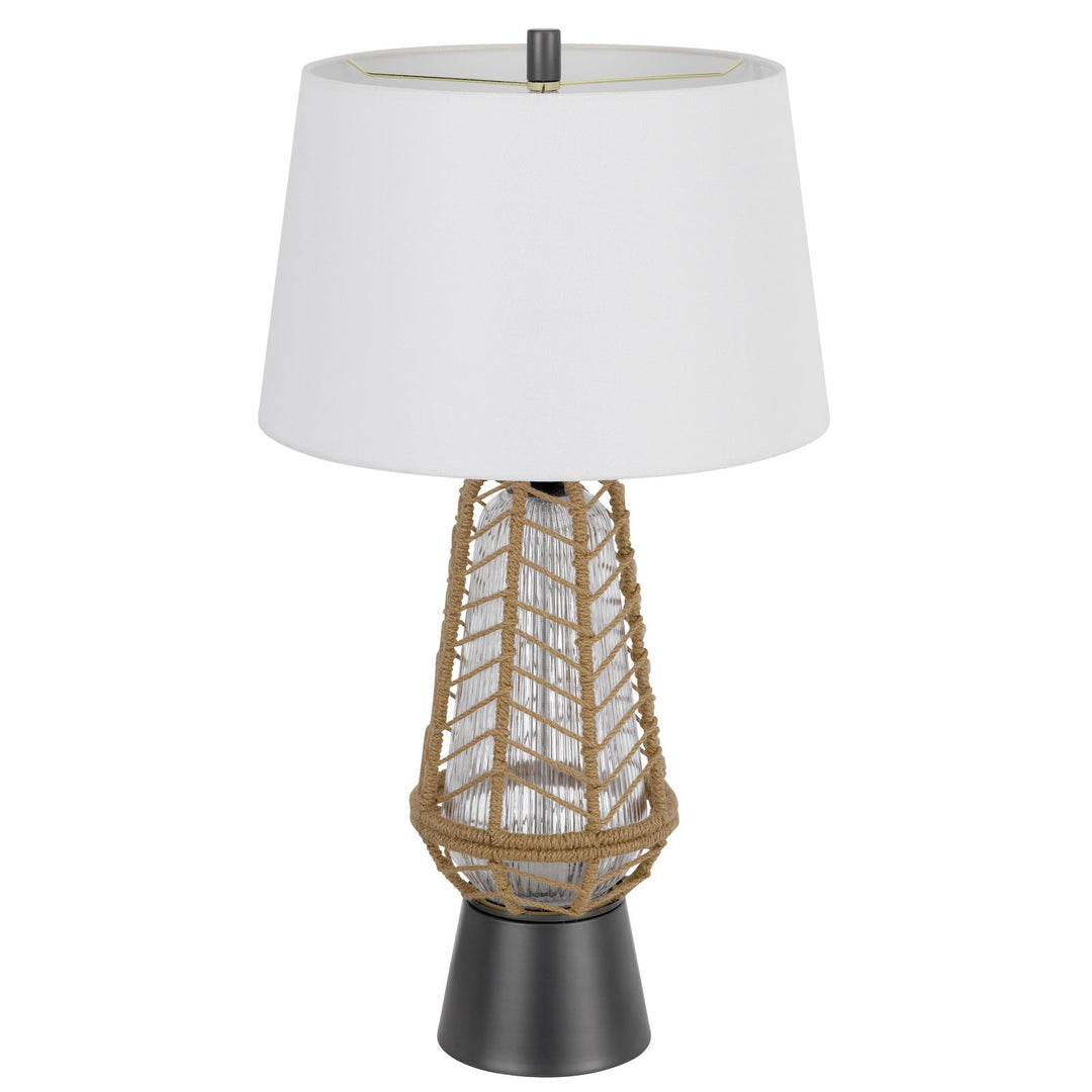 Antique Hardware HANKO 100W 3 WAY TABLE LAMP WITH 2W LED NIGHT LIGHT WITH BURLAP WRAPPED GLASS AND METAL BASE Table Lamp