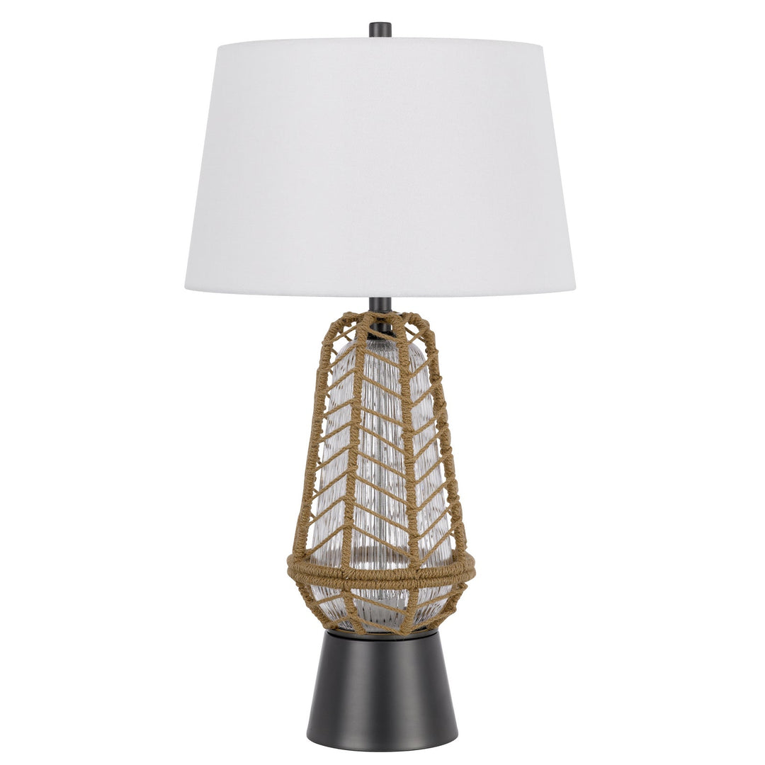 Antique Hardware HANKO 100W 3 WAY TABLE LAMP WITH 2W LED NIGHT LIGHT WITH BURLAP WRAPPED GLASS AND METAL BASE Table Lamp