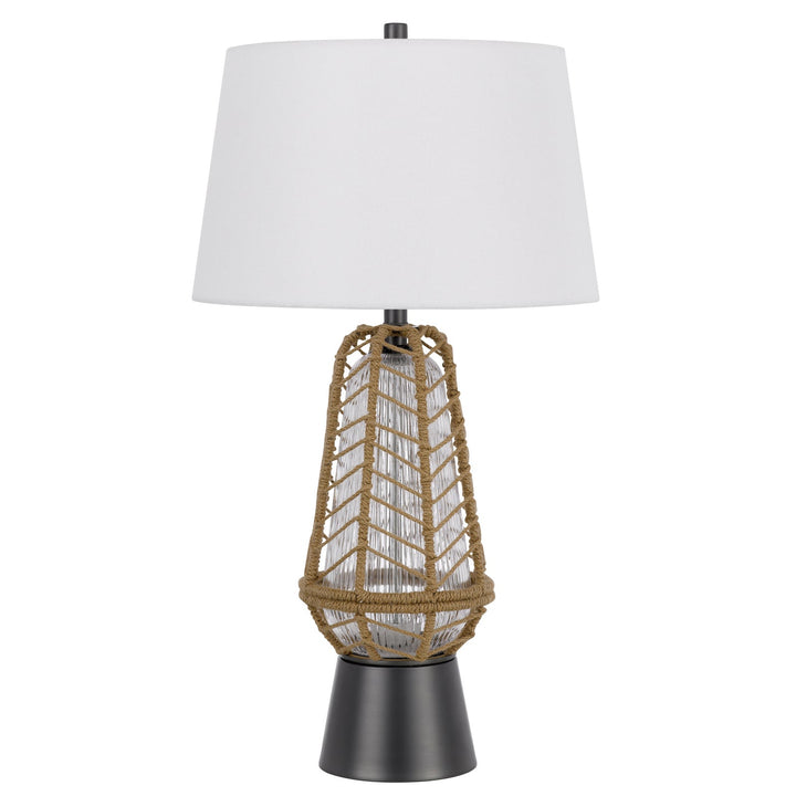 Antique Hardware HANKO 100W 3 WAY TABLE LAMP WITH 2W LED NIGHT LIGHT WITH BURLAP WRAPPED GLASS AND METAL BASE Table Lamp