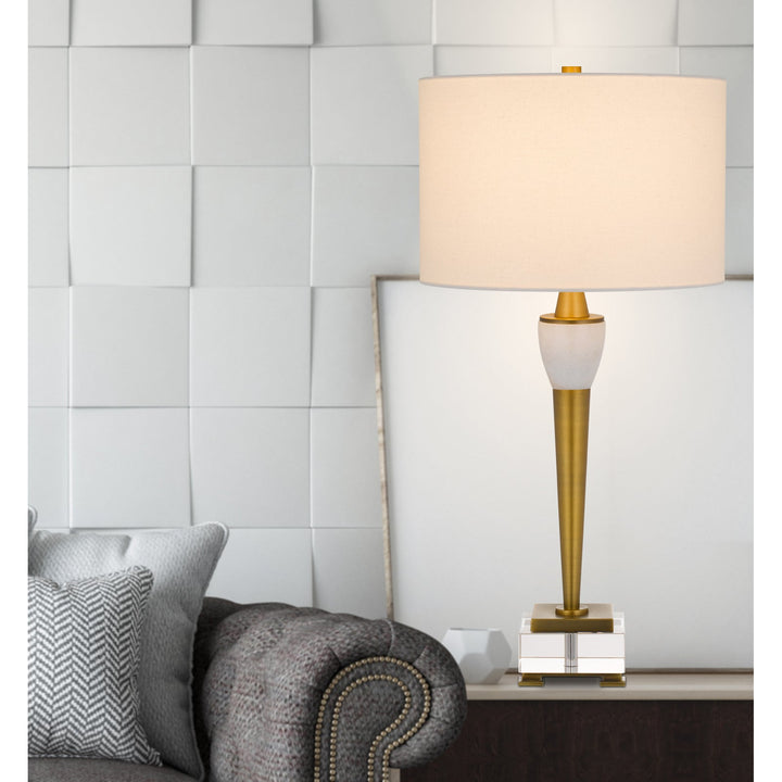 ##Antique Hardware## 150W 3 WAY BRADFORD METAL TABLE LAMP WITH CRYSTAL BASE AND DRUM HARDBACK FABRIC SHADE