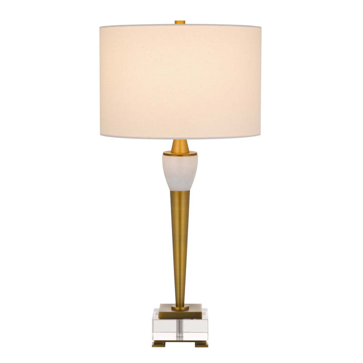 ##Antique Hardware## 150W 3 WAY BRADFORD METAL TABLE LAMP WITH CRYSTAL BASE AND DRUM HARDBACK FABRIC SHADE