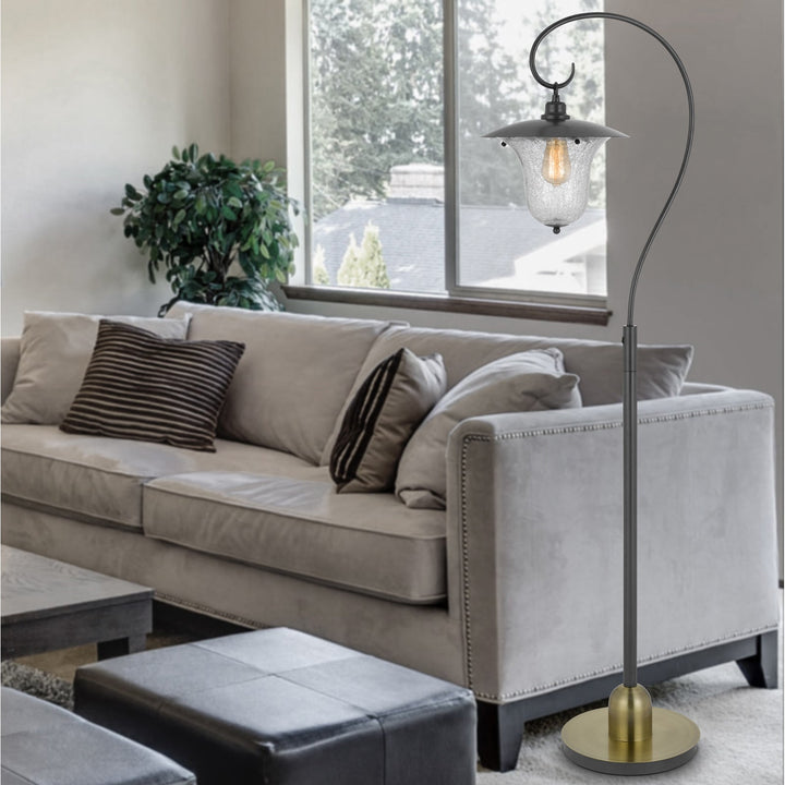 ##Antique Hardware## 60W WALCOTT DOWNBRIDGE LANTERN METAL FLOOR LAMP WITH BUBBLED GLASS SHADE