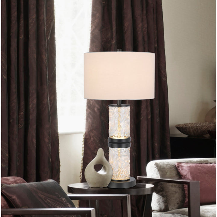 Antique Hardware 100W CARRINGTON METAL/GLASS TABLE LAMP WITH 4W INTEGRATED LED NIGHT LIGHT AND HARDBACK FABRIC SHADE Table Lamp