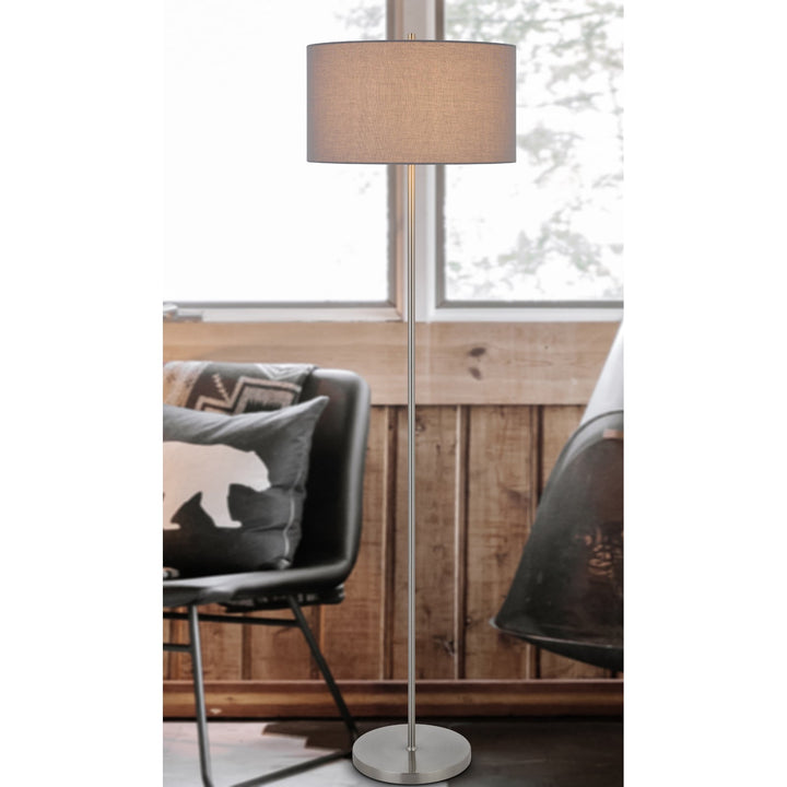 ##Antique Hardware## 150W 3 WAYT CROMWELL METAL FLOOR LAMP WITH GRAY LINEN SHADE