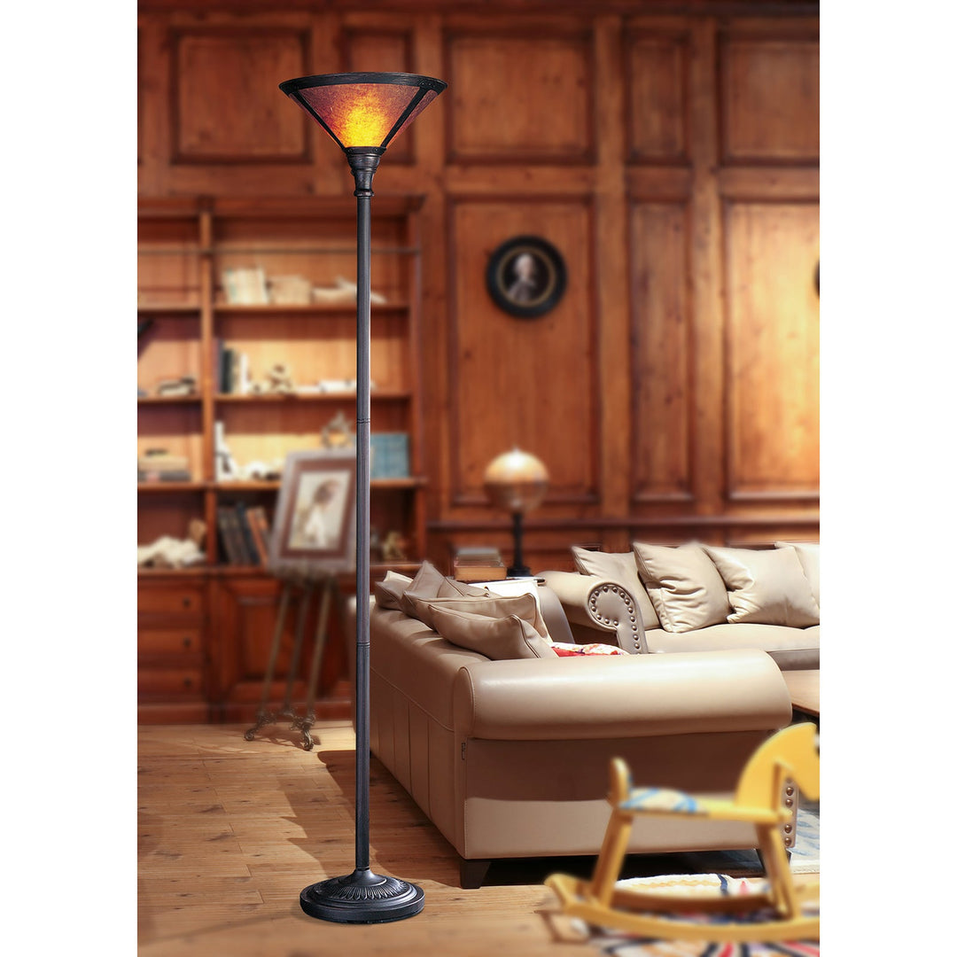 ##Antique Hardware## 150W 3 WAY TORCHIERE W/MICA SHADE