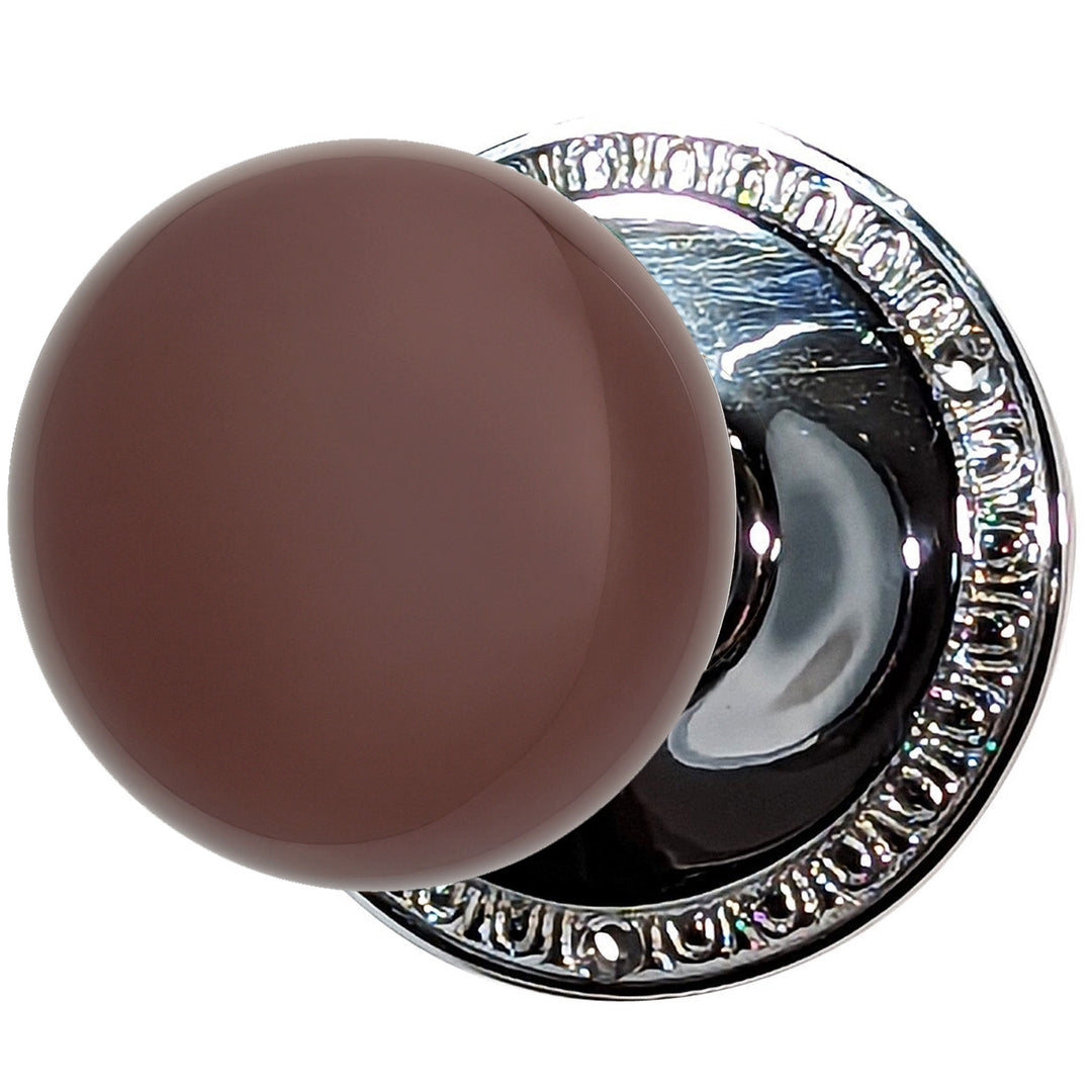 ##Antique Hardware## Egg & Dart Rosette Door Set with Brown Porcelain Door Knobs (Several Finishes Available)