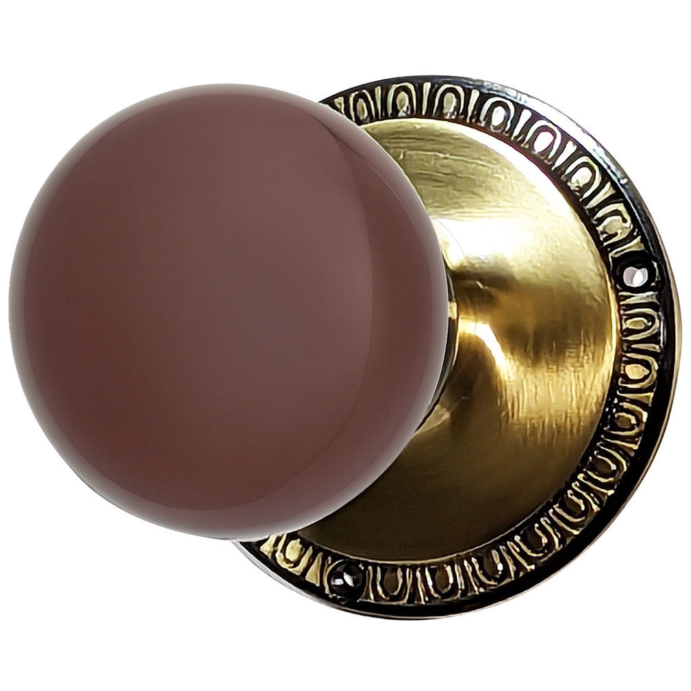 ##Antique Hardware## Egg & Dart Rosette Door Set with Brown Porcelain Door Knobs (Several Finishes Available)