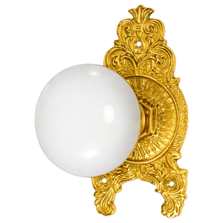 Ornate Victorian Rosette Door Set with White Porcelain Door Knobs (Several Finishes Available)