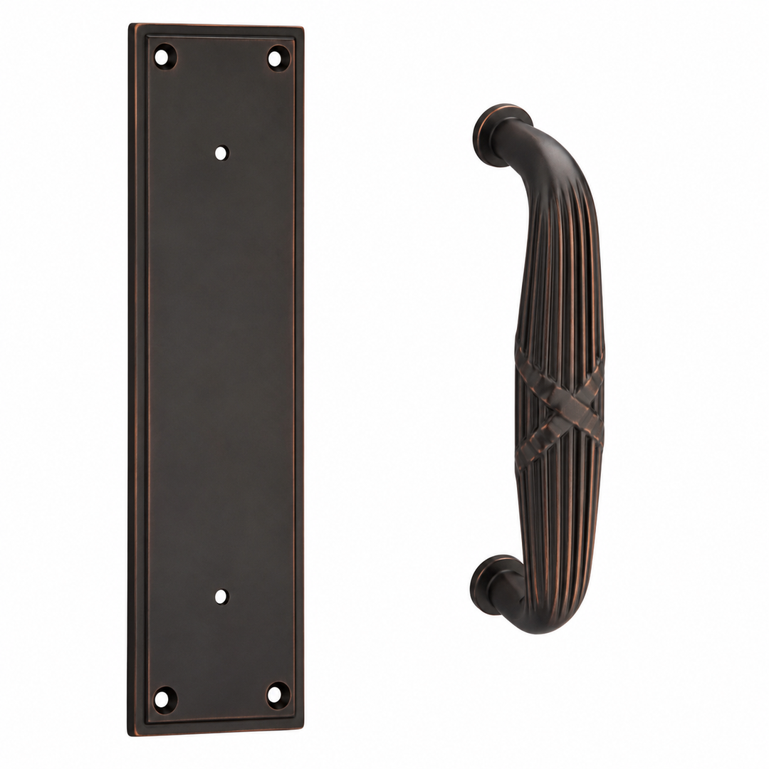 12 Inch Solid Brass Modern Ribbon & Reed Pull Plate Set