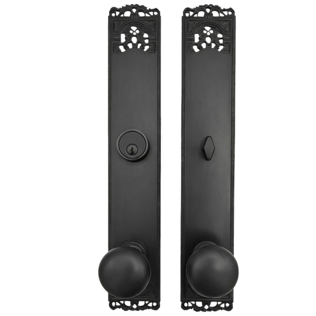##Antique Hardware## Long Cornice Plate Single Door Deadbolt Entryway Set (Several Finish & Knob Options)