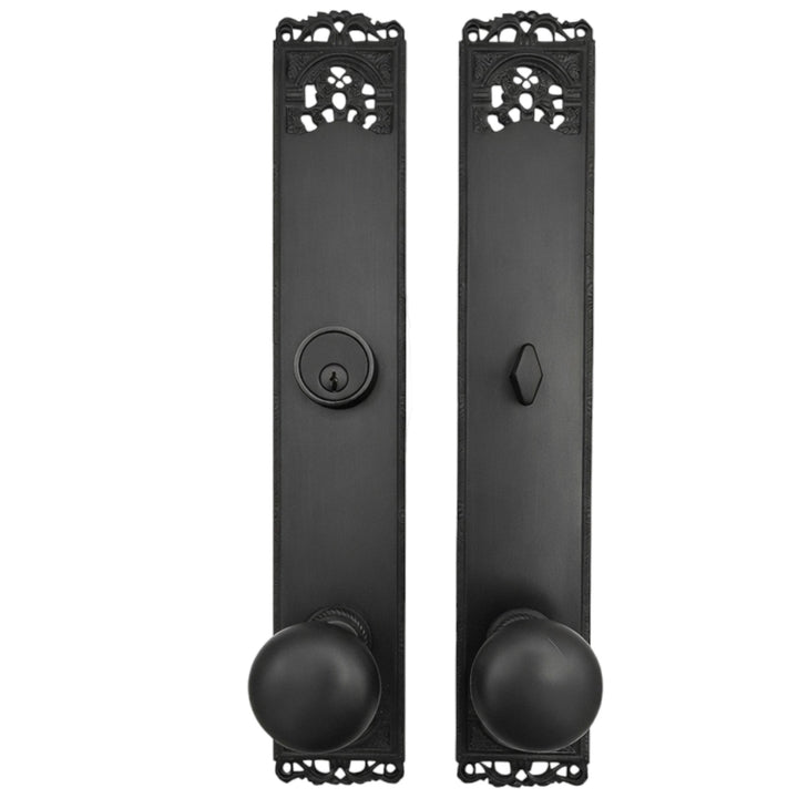 ##Antique Hardware## Long Cornice Plate Single Door Deadbolt Entryway Set (Several Finish & Knob Options)