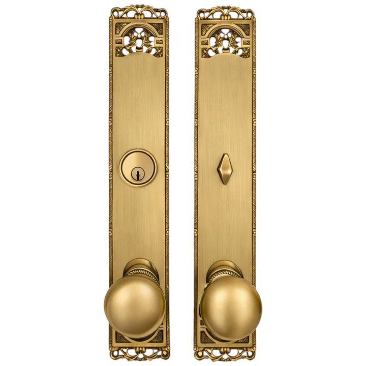 ##Antique Hardware## Long Cornice Plate Single Door Deadbolt Entryway Set (Several Finish & Knob Options)