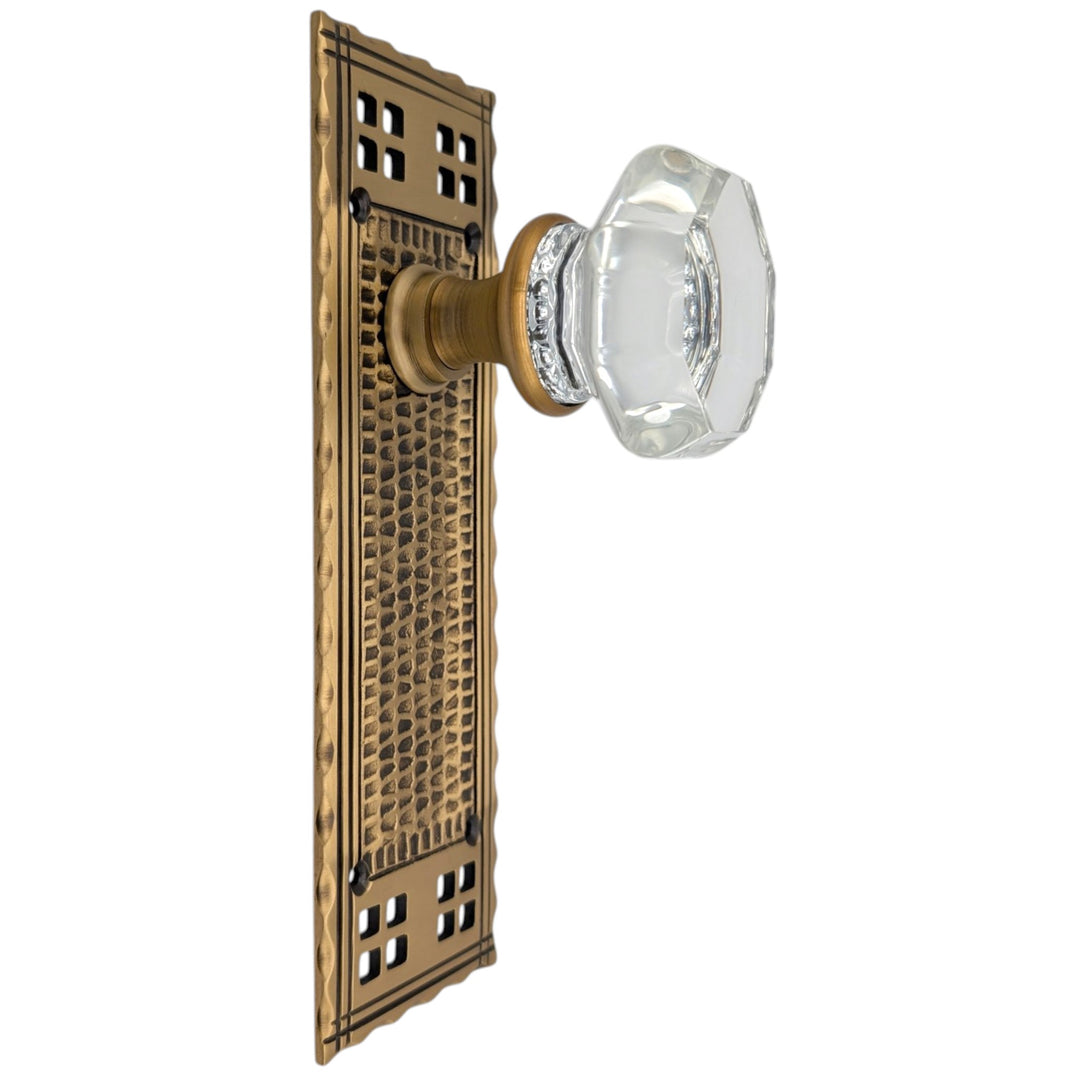 Traditional™ Arts & Crafts Backplate Door Set with Octagon Crystal Door Knobs (Several Finishes Available)