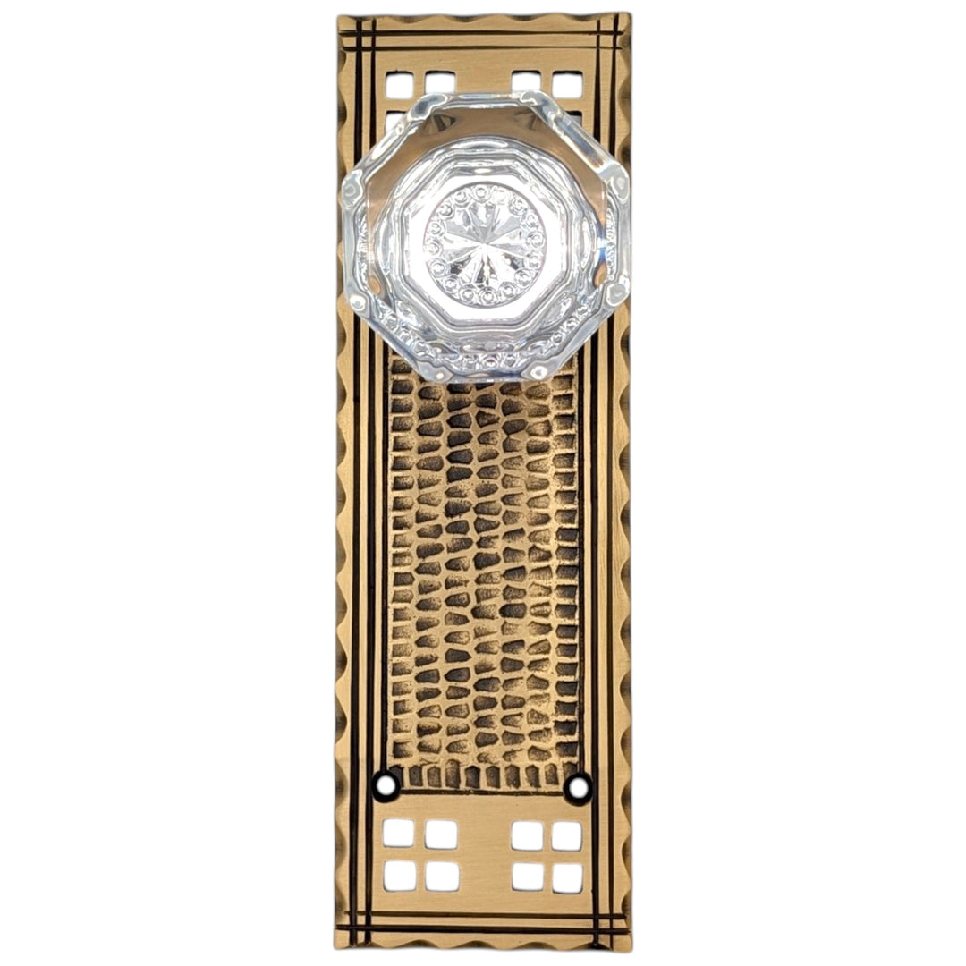 Traditional™ Arts & Crafts Backplate Door Set with Octagon Crystal Door Knobs (Several Finishes Available)
