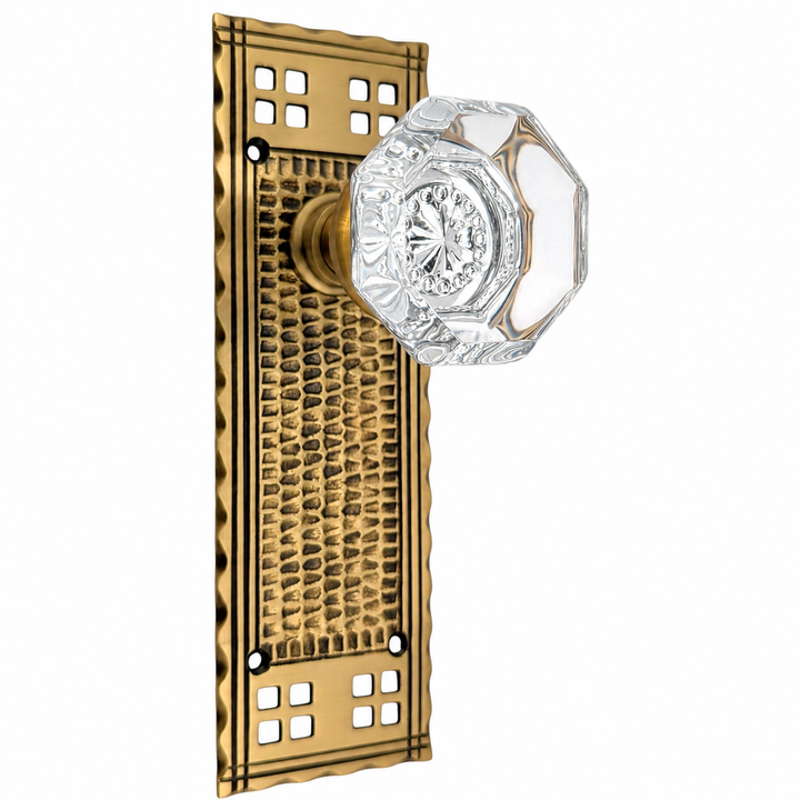 Traditional™ Arts & Crafts Backplate Door Set with Octagon Crystal Door Knobs (Several Finishes Available)