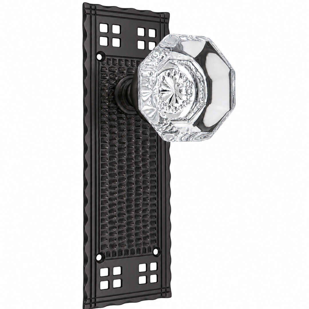 Traditional™ Arts & Crafts Backplate Door Set with Octagon Crystal Door Knobs (Several Finishes Available)