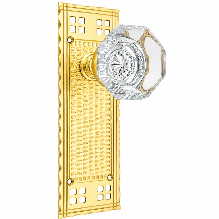 Traditional™ Arts & Crafts Backplate Door Set with Octagon Crystal Door Knobs (Several Finishes Available)