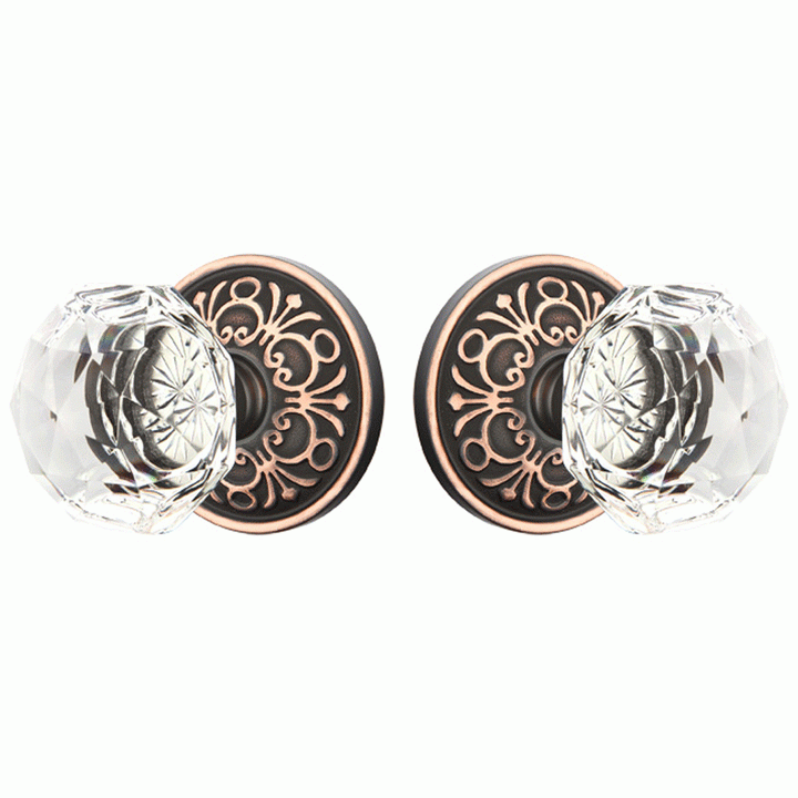 ##Antique Hardware## Emtek Diamond Crystal Door Knob Set With Lancaster Rosette (Several Finish Options)