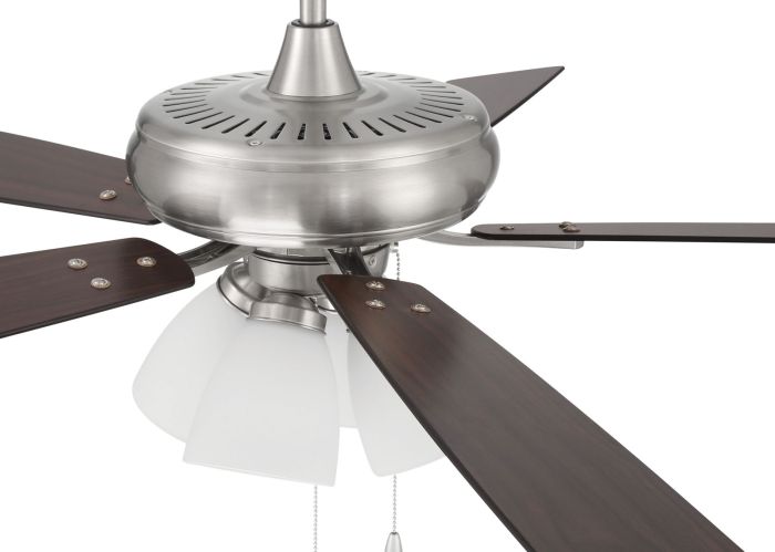 ##Antique Hardware## 52" Eos Frost 4 Light in Brushed Polished Nickel w/ Driftwood/Walnut Blades